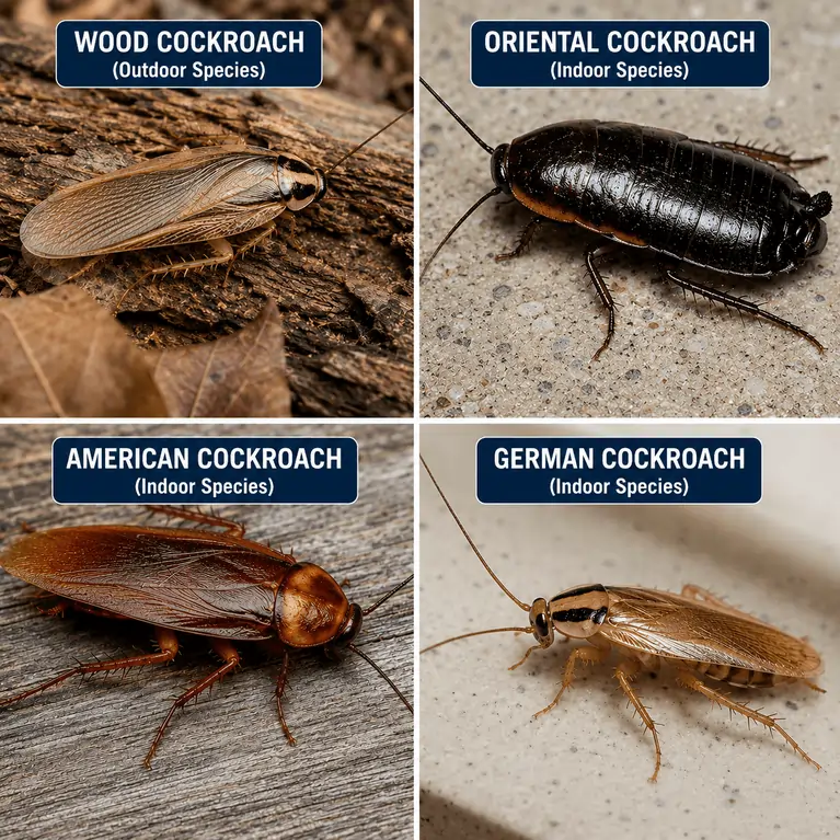 Common cockroach species in Ohio — Wood, Oriental, American, and German Cockroach